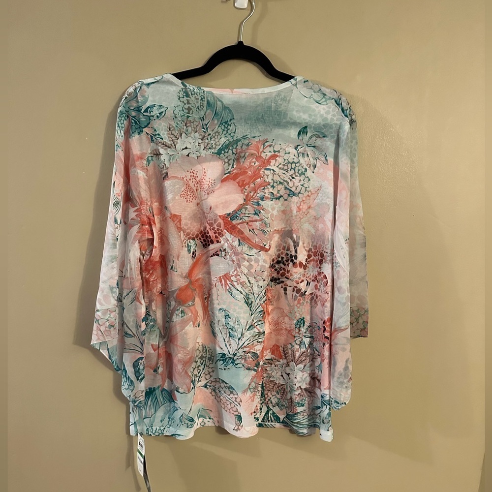JM Collection Women Floral & Rhinestone Top Size Large - Picture 5 of 7